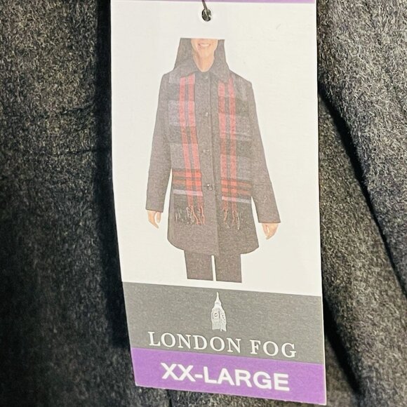 London Fog Wool Blend Fall/ Winter Coat With Scarf Pea Coat Gray Women’s XXL NWT - Picture 4 of 7